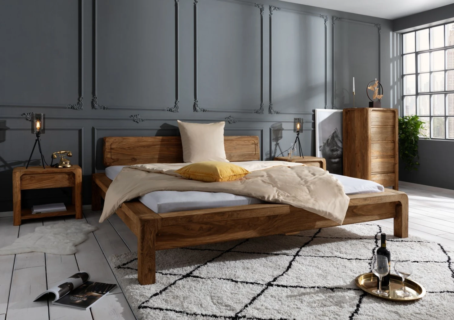 BUENO #001 Letto Matrimoniale In Legno Di Sheesham - Oliato / Marrone 180x200 3 BUENO #001 Letto Matrimoniale In Legno Di Sheesham - Oliato / Marrone 180x200