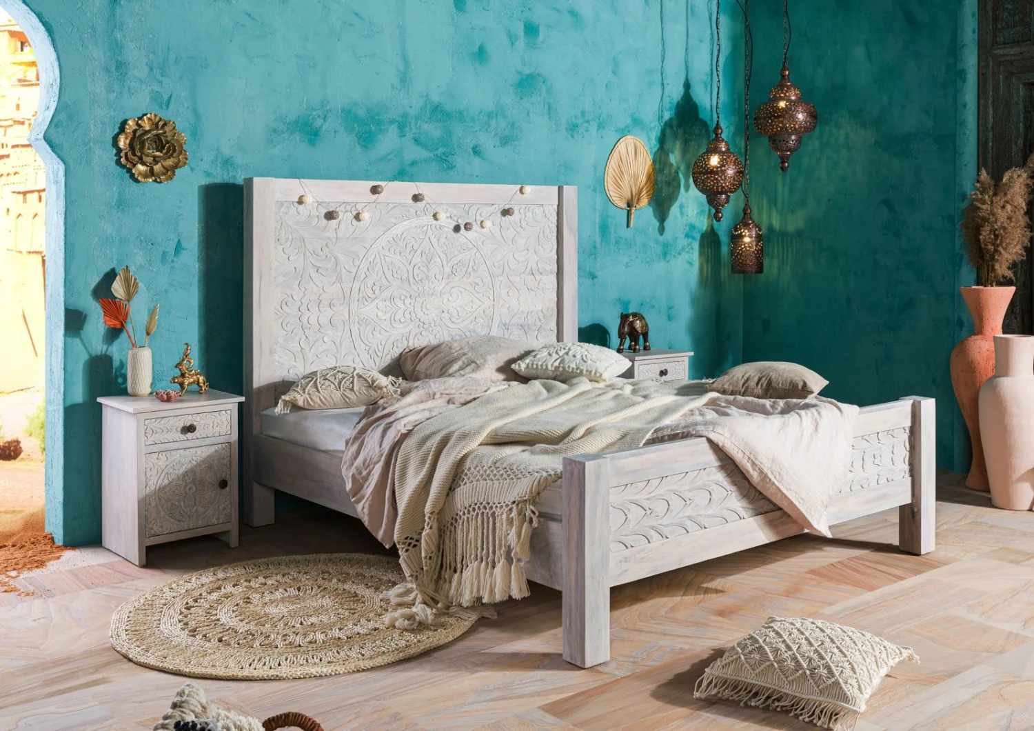 KASHMIR #103 Letto Matrimoniale In Legno Di Mango - Oliato / Bianco 180x200 3 KASHMIR #103 Letto Matrimoniale In Legno Di Mango - Oliato / Bianco 180x200