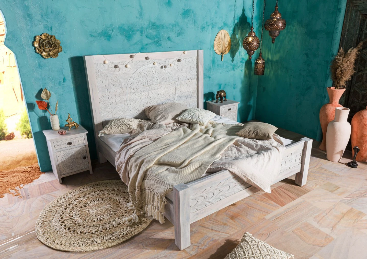 KASHMIR #103 Letto Matrimoniale In Legno Di Mango - Oliato / Bianco 180x200 4 KASHMIR #103 Letto Matrimoniale In Legno Di Mango - Oliato / Bianco 180x200 - immagine 2