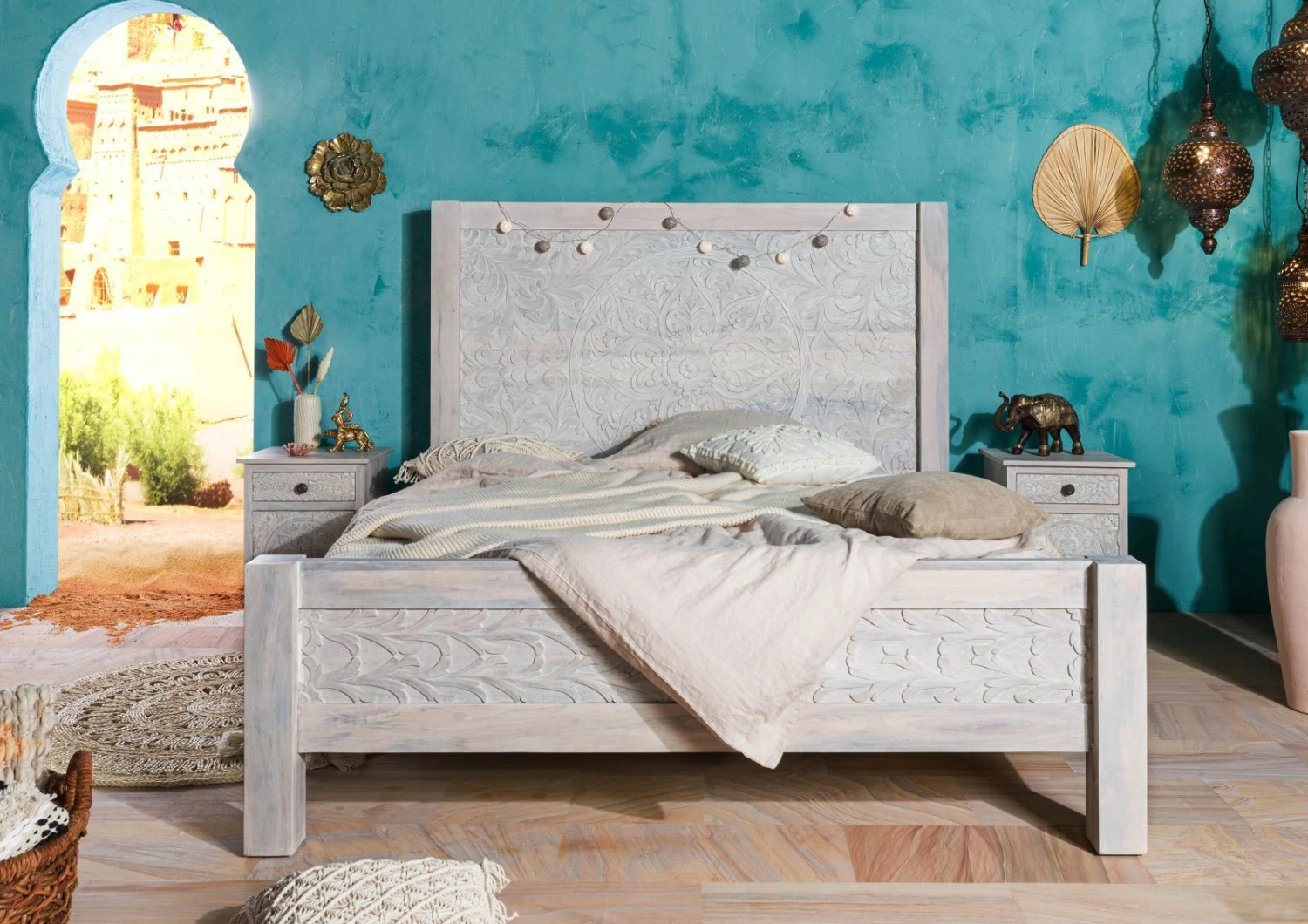 KASHMIR #103 Letto Matrimoniale In Legno Di Mango - Oliato / Bianco 180x200 5 KASHMIR #103 Letto Matrimoniale In Legno Di Mango - Oliato / Bianco 180x200 - immagine 3