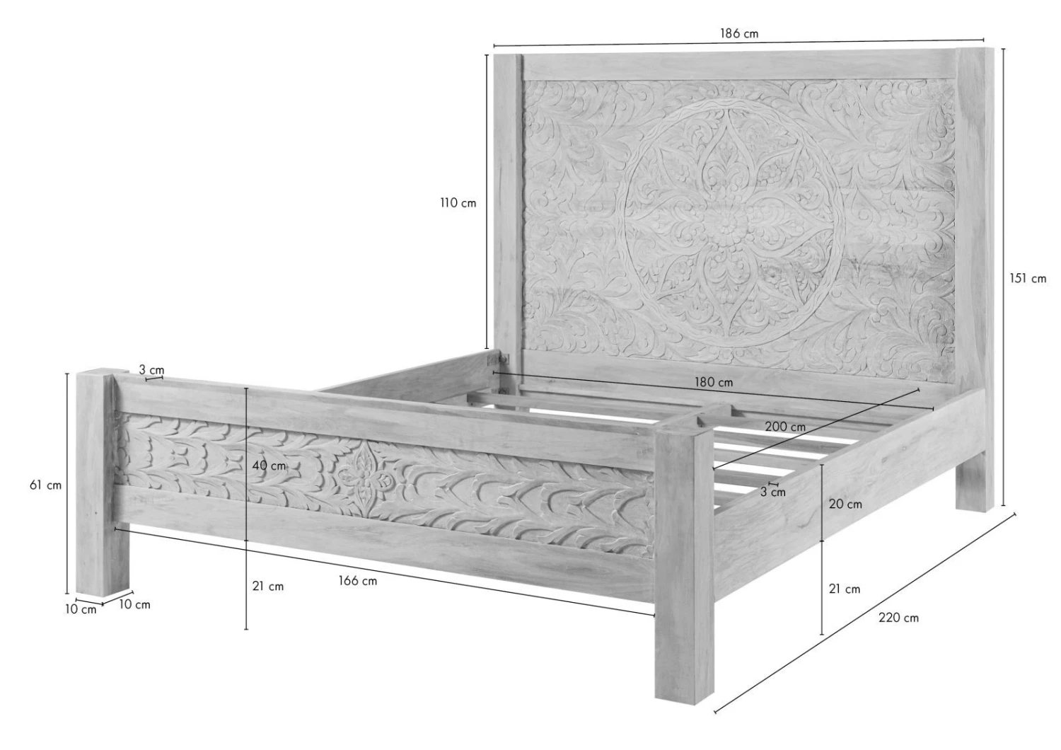 KASHMIR #103 Letto Matrimoniale In Legno Di Mango - Oliato / Bianco 180x200 9 KASHMIR #103 Letto Matrimoniale In Legno Di Mango - Oliato / Bianco 180x200 - immagine 7