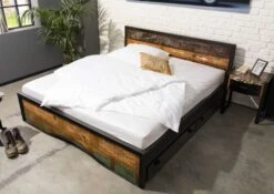 INDUSTRIAL #109 Letto Matrimoniale -2 Cassetti In Legno Riciclato E Ferro - Laccato Multicolore 180x200 -Massivmoebel24 09 638 811 0109 2