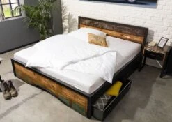 INDUSTRIAL #109 Letto Matrimoniale -2 Cassetti In Legno Riciclato E Ferro - Laccato Multicolore 180x200 -Massivmoebel24 09 638 811 0109 4