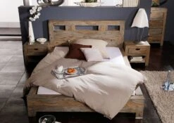 NATURE GREY #204 Letto Matrimoniale In Legno Di Sheesham - Oliato / Grigio 200x200 -Massivmoebel24 09 640 550 2004 2