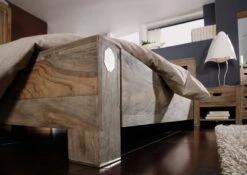 NATURE GREY #204 Letto Matrimoniale In Legno Di Sheesham - Oliato / Grigio 200x200 -Massivmoebel24 09 640 550 2004 3
