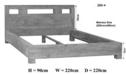 NATURE GREY #204 Letto Matrimoniale In Legno Di Sheesham - Oliato / Grigio 200x200 -Massivmoebel24 09 640 550 2004 8
