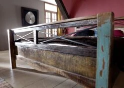 NATURE OF SPIRIT #48 Letto Matrimoniale In Legno Riciclato - Laccato / Multicolore 200x200 -Massivmoebel24 09 640 700 5147 3