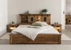 Letto In Legno Di Mango / Legno Riciclato 160x200 Laccato Naturale RAILWAY LUX #111 -Massivmoebel24 09 640 773 0013 04