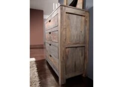 NATURE GREY #85 Cassettiera In Legno Di Sheesham - Oliato / Grigio 85x42x95 -Massivmoebel24 09 680 550 0085 2