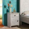 Comodino In Legno Di Mango 45x40x60 Bianco Oliato KASHMIR #105 -Massivmoebel24 09 680 696 1004 1