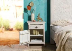 Comodino In Legno Di Mango 45x40x60 Bianco Oliato KASHMIR #105 14 Comodino In Legno Di Mango 45x40x60 Bianco Oliato KASHMIR #105 -Massivmoebel24 09 680 696 1004 4