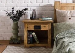 Nachttisch Mango 50x40x45 Natur Lackiert RAILWAY #187 -Massivmoebel24 09 680 772 0087 03