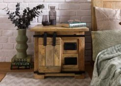 Nachttisch Mango 50x40x45 Natur Lackiert RAILWAY #1012 -Massivmoebel24 09 680 772 0112 03