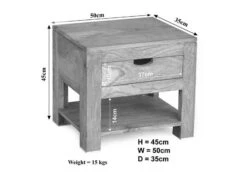 Comodino In Legno Di Acacia 50x35x45 Pietra Bianca Sbiancato NATURE WHITE #91 -Massivmoebel24 09 681 552 0091 8