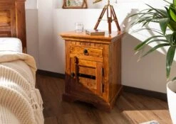 Comodino In Legno Di Acacia 45x40x60 Miele Dorato Laccato OXFORD #270