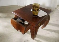 Comodino In Legno Di Acacia 45x45x42 Nougat Laccato OPIUM #266 -Massivmoebel24 09 681 620 3906 3