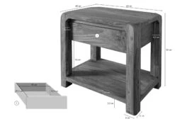 Comodino In Legno Di Acacia 60x40x50 Miele Dorato Laccato BUENO #025 -Massivmoebel24 09 681 679 0005 08 1