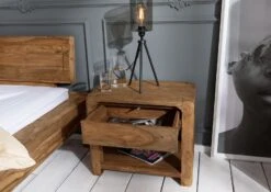 Comodino In Legno Di Sheesham / Palissandro 60x40x50 Marrone Oliato BUENO #005 14 Comodino In Legno Di Sheesham / Palissandro 60x40x50 Marrone Oliato BUENO #005 -Massivmoebel24 09 681 679 0005 4