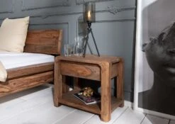 Comodino In Legno Di Sheesham / Palissandro 60x40x50 Grigio Scuro Oliato BUENO