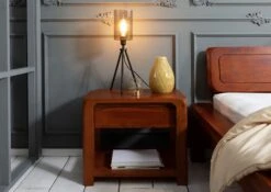 Comodino In Legno Di Acacia 60x40x50 Miele Dorato Laccato BUENO #025 -Massivmoebel24 09 681 679 0025 3