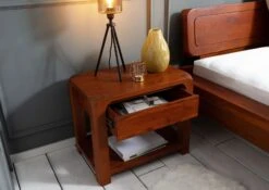 Comodino In Legno Di Acacia 60x40x50 Miele Dorato Laccato BUENO #025 -Massivmoebel24 09 681 679 0025 4