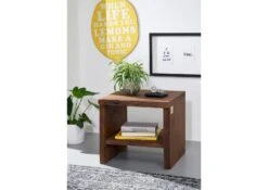 Comodino In Legno Di Acacia 45x40x45 Marrone Laccato PURE ACACIA #010