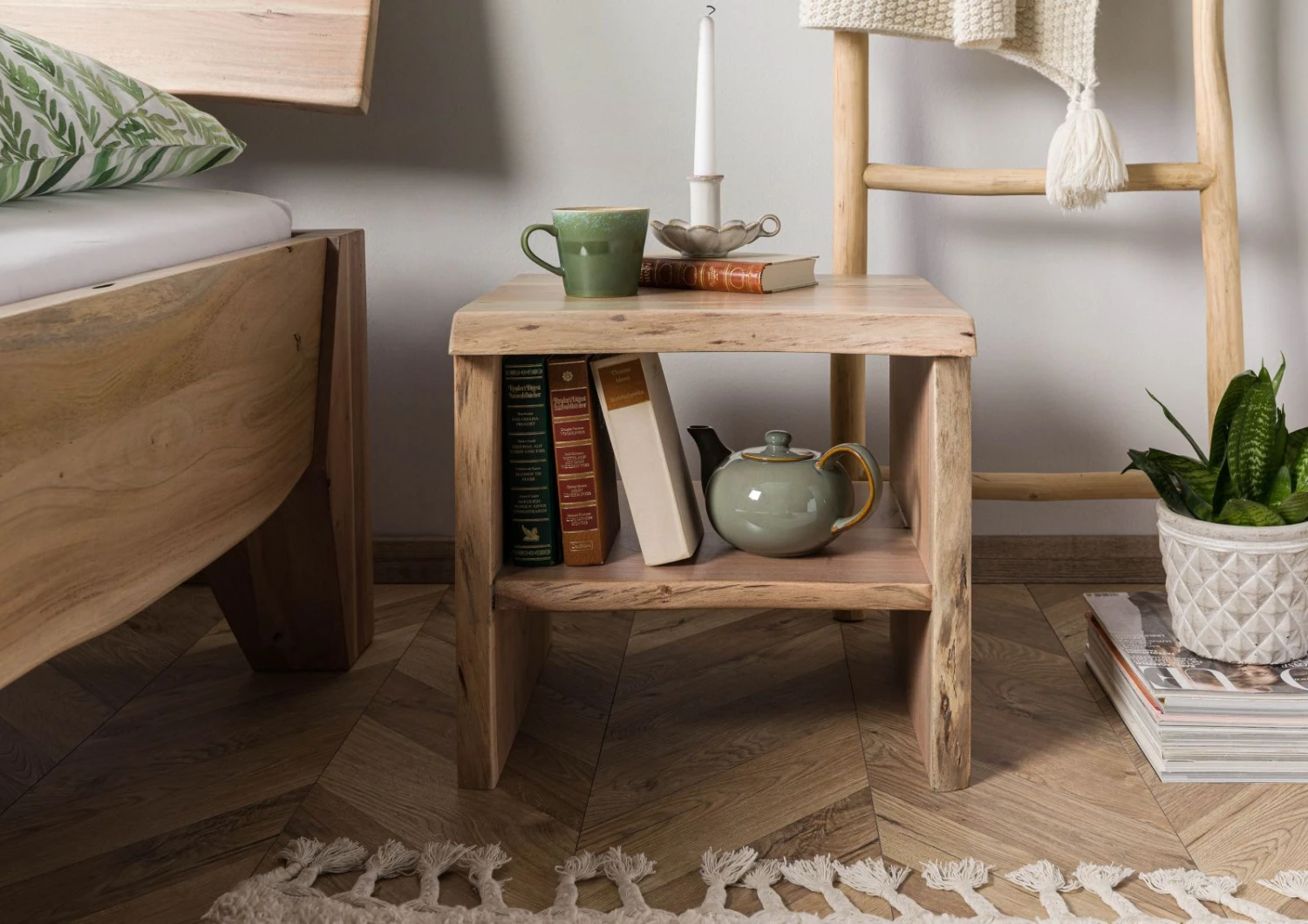 Comodino In Legno Di Acacia 45x40x45 Acacia Naturale Laccato PURE ACACIA #310 5 Comodino In Legno Di Acacia 45x40x45 Acacia Naturale Laccato PURE ACACIA #310 - immagine 3