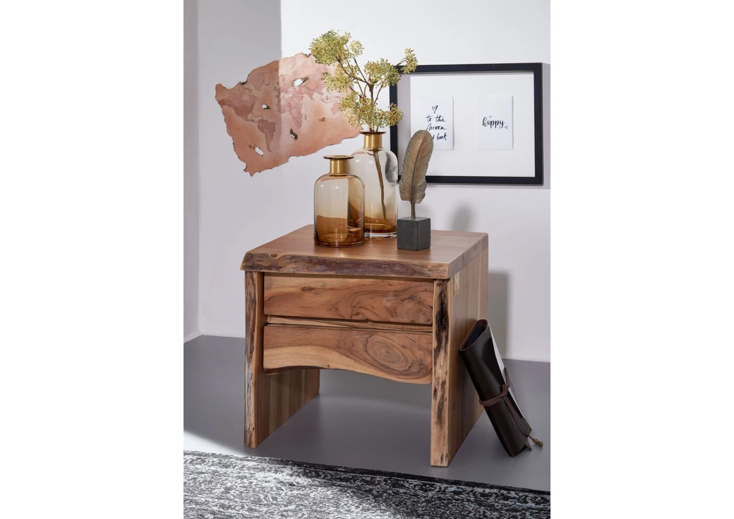 Comodino In Legno Di Acacia 45x40x45 Acacia Naturale Laccato PURE ACACIA #311 3 Comodino In Legno Di Acacia 45x40x45 Acacia Naturale Laccato PURE ACACIA #311