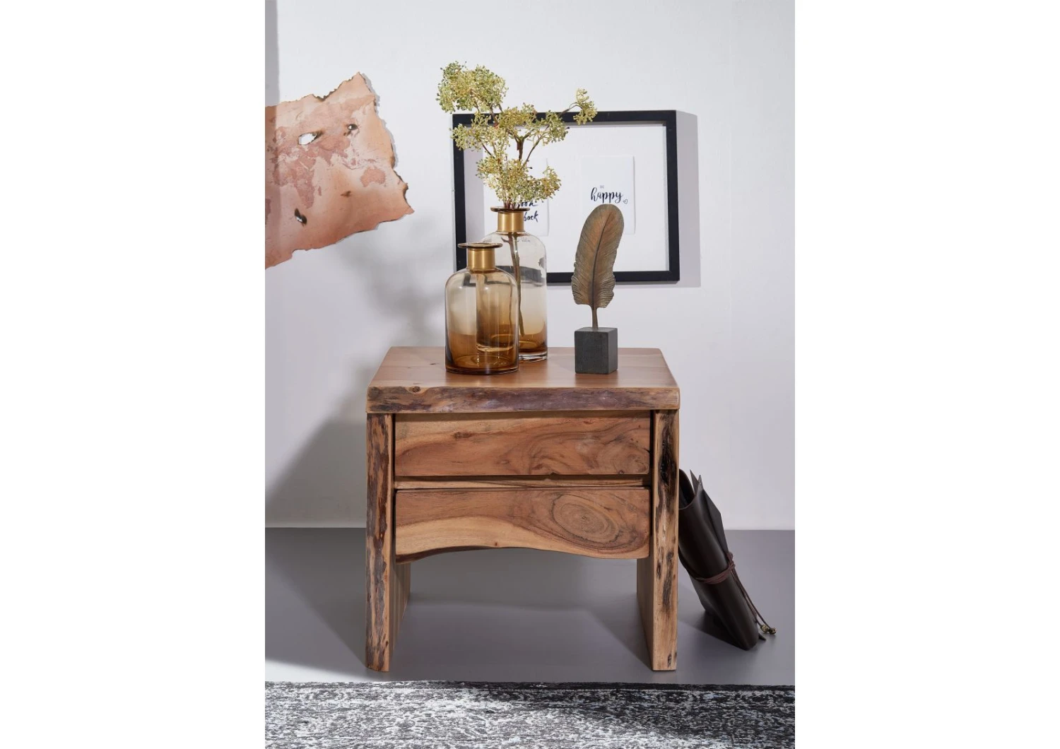 Comodino In Legno Di Acacia 45x40x45 Acacia Naturale Laccato PURE ACACIA #311 5 Comodino In Legno Di Acacia 45x40x45 Acacia Naturale Laccato PURE ACACIA #311 - immagine 3