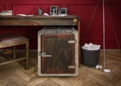 TAMBORA #781 Comodino In Legno Di Sheesham - Oliato / Strong Grey 50x50x60