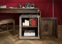 TAMBORA #781 Comodino In Legno Di Sheesham - Oliato / Strong Grey 50x50x60 -Massivmoebel24 09 900 556 1081 4