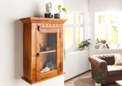 Vetrina In Legno Di Acacia 52x24x69 Miele Dorato Laccato OXFORD #01002