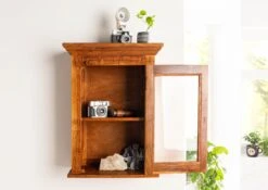 Vetrina In Legno Di Acacia 52x24x69 Miele Dorato Laccato OXFORD #01002 -Massivmoebel24 09 900 610 9002 4