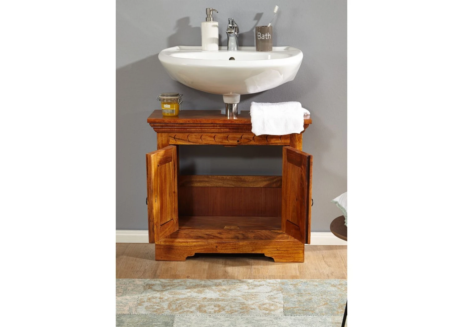 OXFORD #01007 Mobile Lavabo In Legno Di Acacia - Laccato / Miele 66x30x60 6 OXFORD #01007 Mobile Lavabo In Legno Di Acacia - Laccato / Miele 66x30x60 - immagine 4
