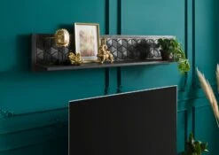 Mensola In Legno Di Mango 159x22x29 Oliato Grigio DIAMOND #125 -Massivmoebel24 09 900 760 0025 03