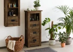 Kommode Mango 50x30x120 Braun Lackiert RAILWAY #481 -Massivmoebel24 09 900 772 3081 03