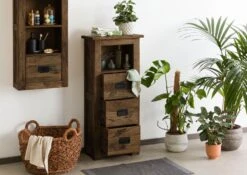 Kommode Mango 50x30x120 Braun Lackiert RAILWAY #481 -Massivmoebel24 09 900 772 3081 04 1