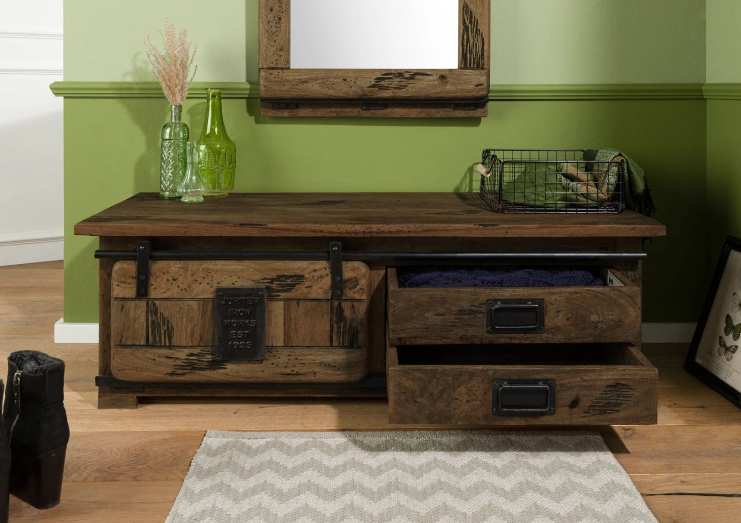 Garderobenbank Mango 120x45x40 Braun Lackiert RAILWAY #4011 5 Garderobenbank Mango 120x45x40 Braun Lackiert RAILWAY #4011 - immagine 3