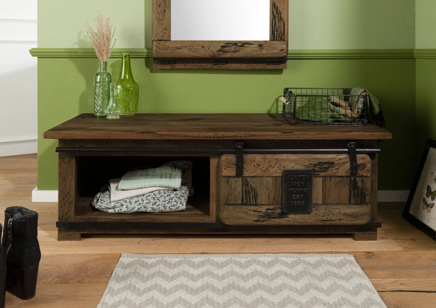 Garderobenbank Mango 120x45x40 Braun Lackiert RAILWAY #4011 6 Garderobenbank Mango 120x45x40 Braun Lackiert RAILWAY #4011 - immagine 4