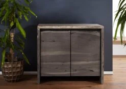 PURE ACACIA #601 Mobiletto In Legno Di Acacia - Laccato / Grigio 70x40x60 -Massivmoebel24 09 900 886 6001 3