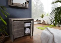 PURE ACACIA #601 Mobiletto In Legno Di Acacia - Laccato / Grigio 70x40x60 -Massivmoebel24 09 900 886 6001 5