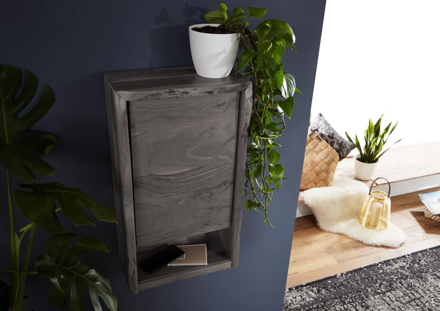 Mensola In Legno Di Acacia 40x20x70 Grigio Scuro Laccato PURE ACACIA #602 4 Mensola In Legno Di Acacia 40x20x70 Grigio Scuro Laccato PURE ACACIA #602 - immagine 2