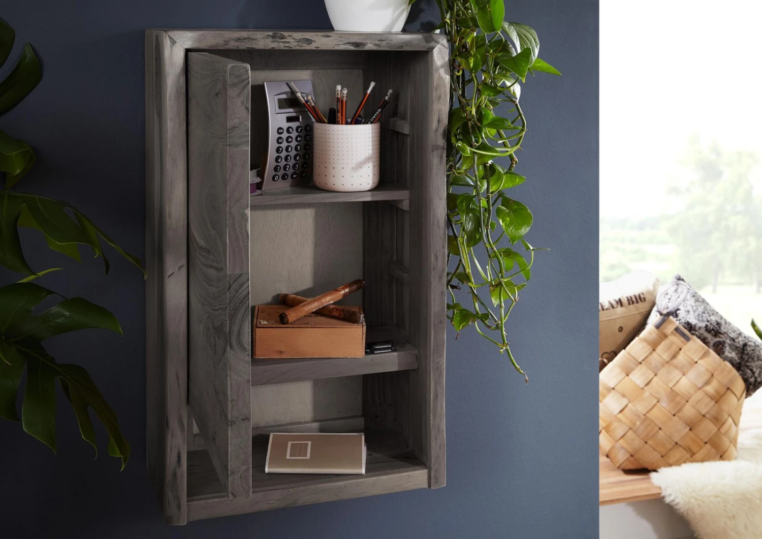 Mensola In Legno Di Acacia 40x20x70 Grigio Scuro Laccato PURE ACACIA #602 5 Mensola In Legno Di Acacia 40x20x70 Grigio Scuro Laccato PURE ACACIA #602 - immagine 3