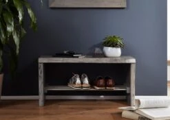 PURE ACACIA #916 Scarpiera In Legno Di Acacia - Laccato / Grigio 81x30x40 -Massivmoebel24 09 900 886 9016 3