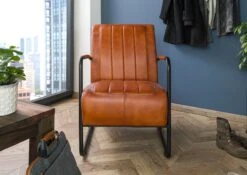 IRON LABEL #21 Poltrona In Vera Pelle - Cognac 59x84x85 -Massivmoebel24 09 920 890 0021 3