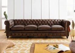 CHESTERFIELD #104 Divano 4 Posti - Vera Pelle / Marrone 274x82x75