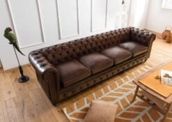 CHESTERFIELD #104 Divano 4 Posti - Vera Pelle / Marrone 274x82x75 -Massivmoebel24 09 920 890 1004 3