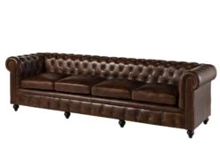 CHESTERFIELD #104 Divano 4 Posti - Vera Pelle / Marrone 274x82x75 -Massivmoebel24 09 920 890 1004 9
