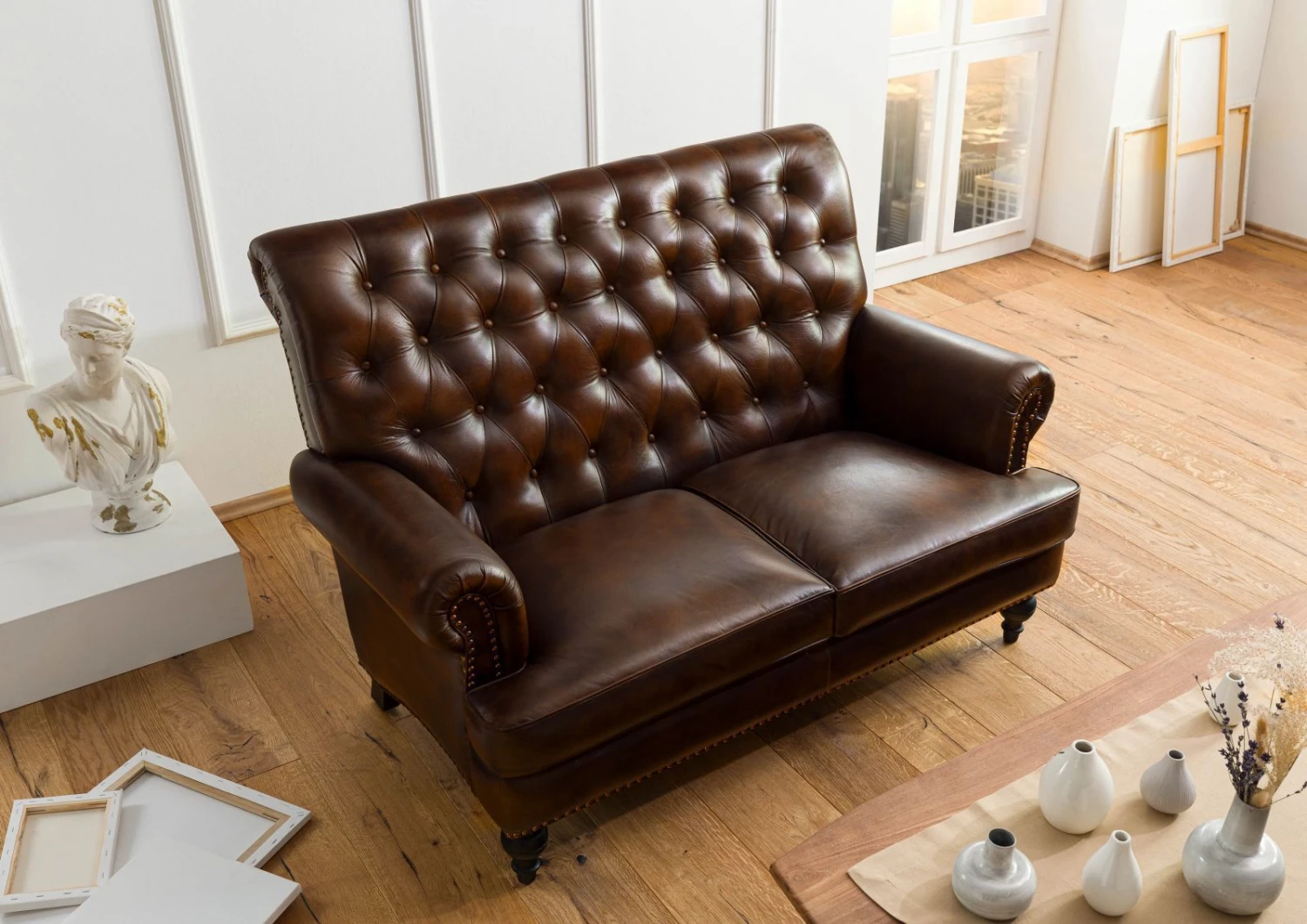 CHESTERFIELD #106 Divano 2 Posti - Vera Pelle / Marrone 140x84x94 5 CHESTERFIELD #106 Divano 2 Posti - Vera Pelle / Marrone 140x84x94 - immagine 3