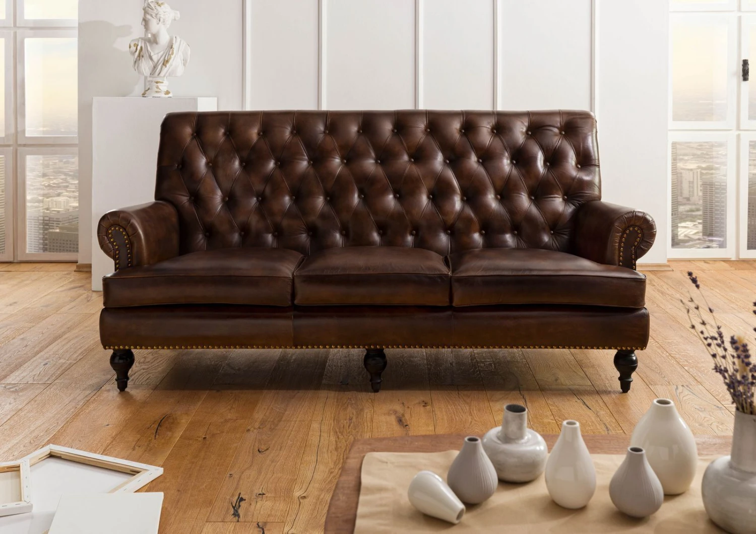 CHESTERFIELD #107 Divano 3 Posti - Vera Pelle / Marrone 196x84x94 3 CHESTERFIELD #107 Divano 3 Posti - Vera Pelle / Marrone 196x84x94